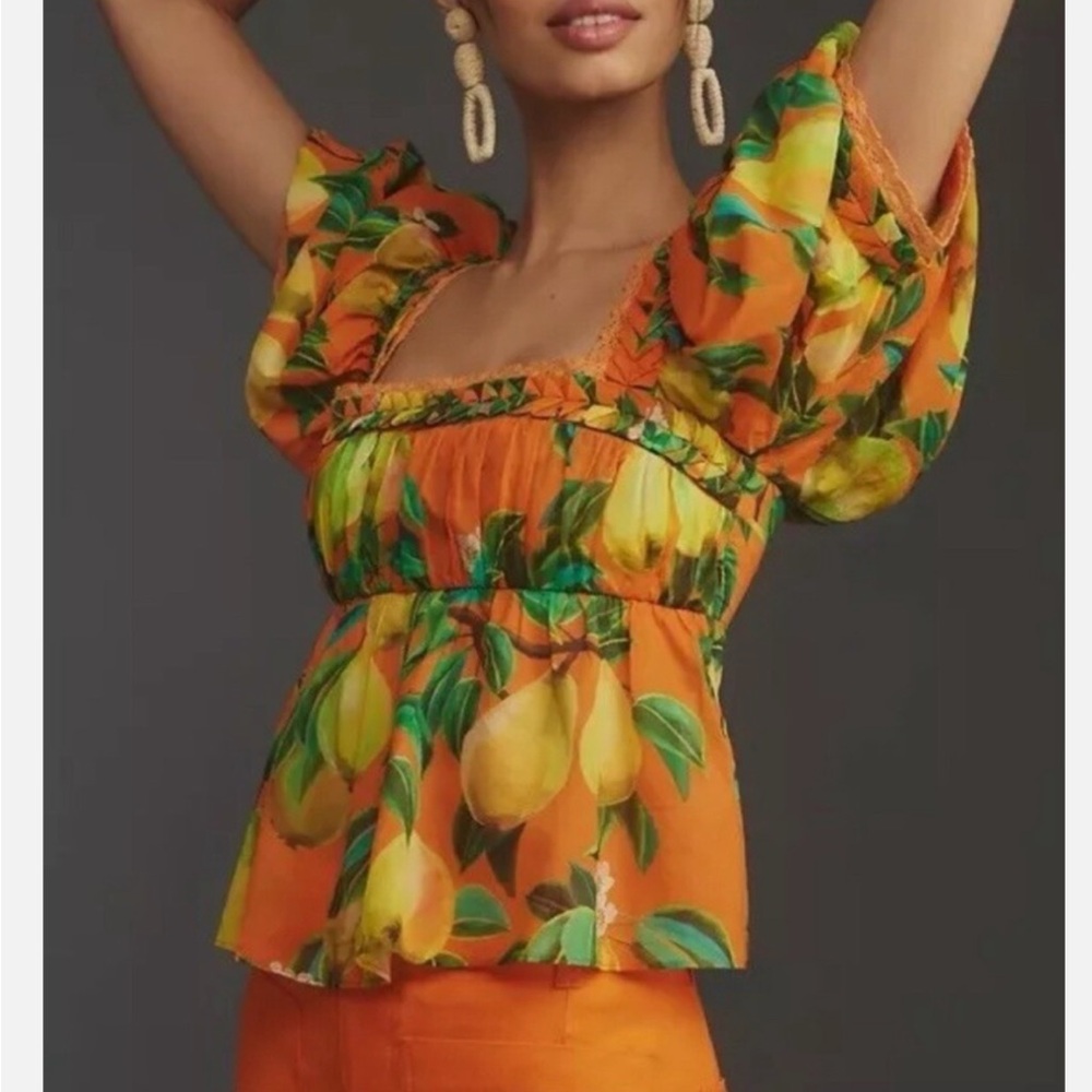 Farm Rio orange chic pears top! Size small NWT!